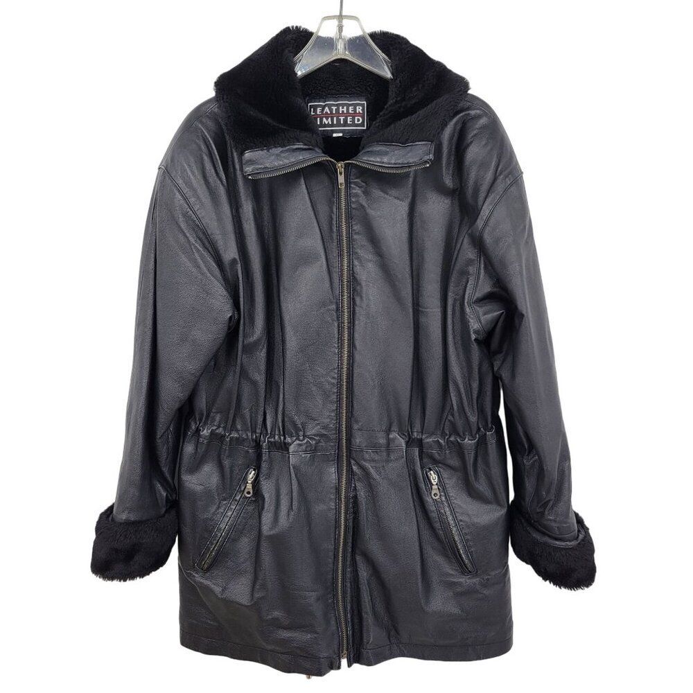 Leather Limited Black Leather Size M Faux Fur Trimmed Mens Jacket Zipper FLAW